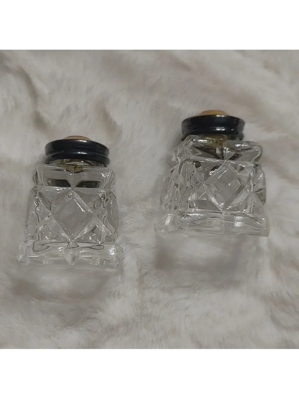 Pair of Vintage Norway Sterling and Guilloche Enamel Crystal Salt & Pepper Shake